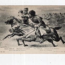 carte  postale   militaria  -  poursuite d'un cavalier autrichien par un cosaque
