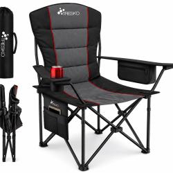 Fauteuil de camping pliable TRESKO XXL Noir Gris et Rouge - Charge jusqu'&agrave; 200 kg