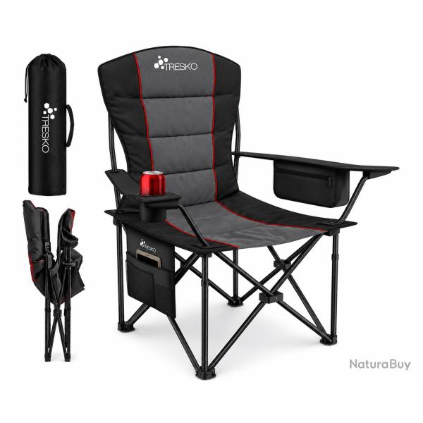 Fauteuil de camping pliable TRESKO XXL Noir Gris et Rouge - Charge jusqu'� 200 kg