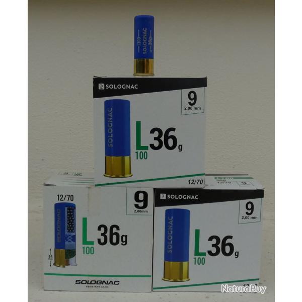 Lot de 75 Cartouche 12/70 L100 bourre � jupe Solognac en plombs n�9