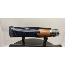 Opinel N&deg;08 Custom - Olivier, R&eacute;sine & Nid d'Abeille Aluminium - Bleu P&eacute;trole