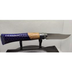 Opinel N&deg;08 Custom - Olivier, R&eacute;sine & Nid d'Abeille Aluminium - Bleu Roi