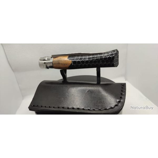 Opinel N�08 Custom - Olivier, R�sine & Nid d'Abeille Aluminium - Noir