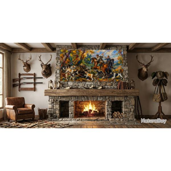 Peinture impressionniste / Sc�ne de chasse automnale inspiration XIXe / (120x60 cm)