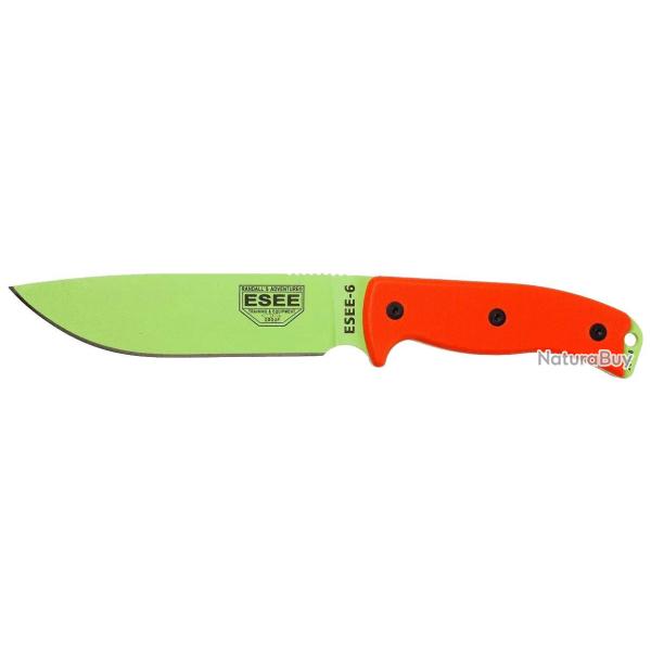 Couteau de survie fixe ESEE 6 lame Venom Green manche orange