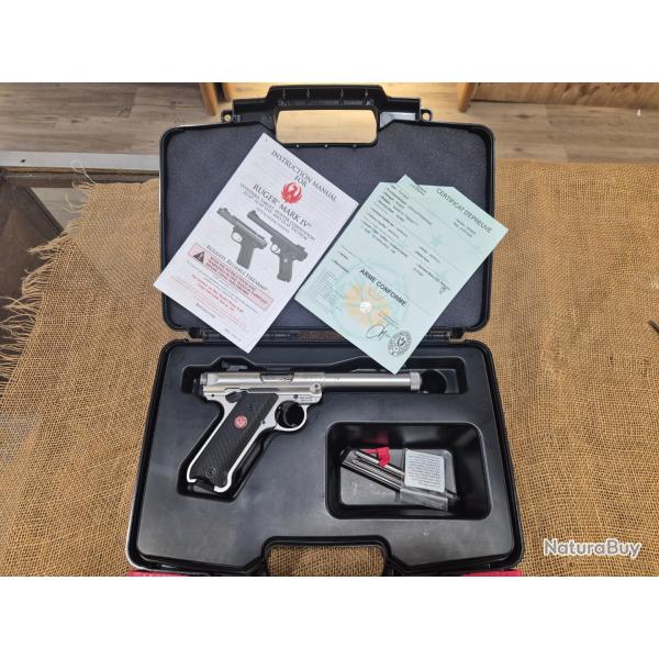 Pistolet RUGER MARK IV Target Inox cal 22Lr