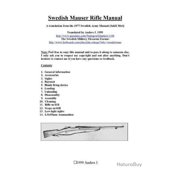 notice MAUSER SWEDISH M38 M41B M96 1977 CARL GUSTAFS (envoi par mail) - VENDU PAR JEPERCUTE (m2852)