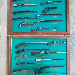 5 vitrines pour miniatures issues de la collection &laquo; Armes de collection &raquo; de Hachette (2023) et 20