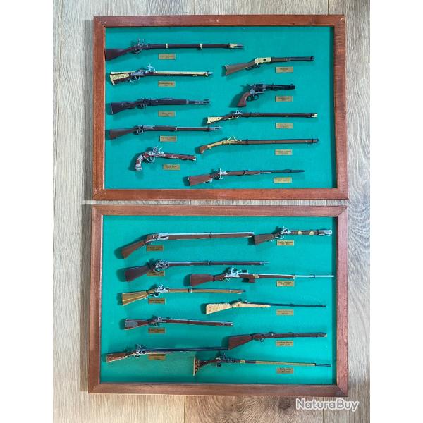 5 vitrines pour miniatures issues de la collection � Armes de collection � de Hachette (2023) et 20