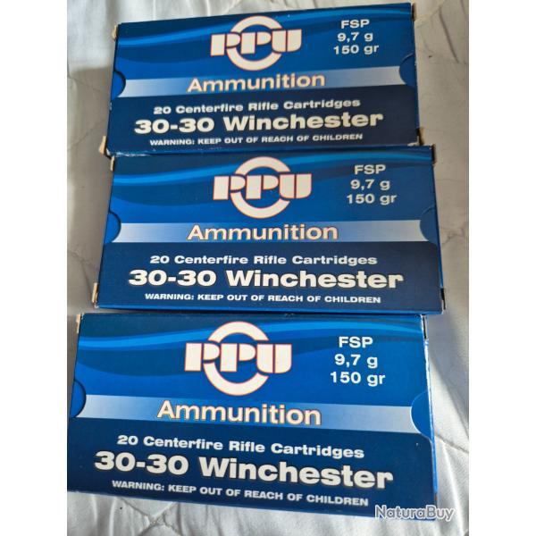Lot de 55 munitions ppu 30-30