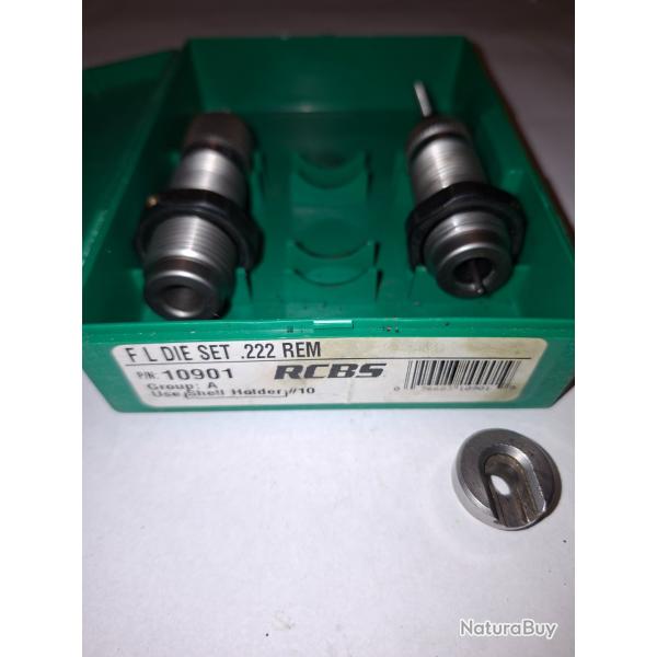 Jeu de 2 outils RCBS Full Length .222 Remington (Part # 10901) + Shell Holder #10