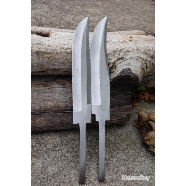 Lot de 2 Lame Bowie Drop Point & Clip Acier Carbone 1055 Lame A Customiser Le Manche - Lames seules