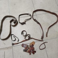 Lot de cuir WW1 WW2: sangles, bretelles et pi&egrave;ces d&eacute;tach&eacute;es