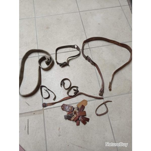 Lot de cuir WW1 WW2: sangles, bretelles et pi�ces d�tach�es