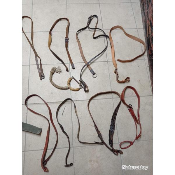 Lot de cuir: 9 objets bretelles et sangles WW1 WW2