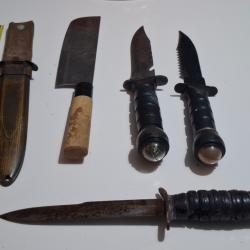 Lot de 4 couteaux militaire dont 1 USM8 et 1 asiatique