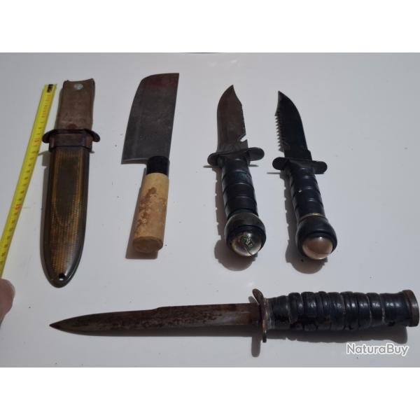 Lot de 4 couteaux militaire dont 1 USM8 et 1 asiatique