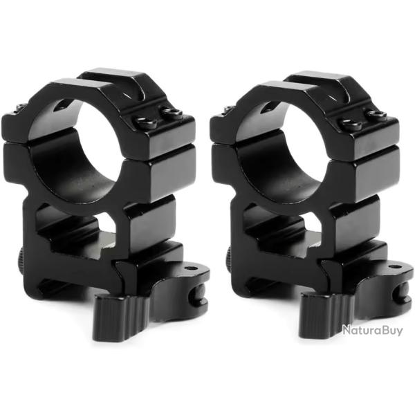 2X COLLIERS DE MONTAGE SYST�ME QD - RAIL PICATINNY DIAM�TRE 25,4MM PROFIL HAUT - LIVRAISON GRATUITE
