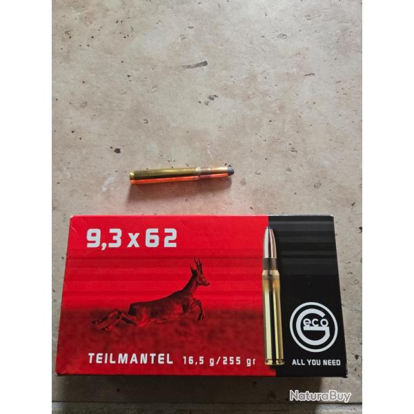 Balles calibre 1 boite de 20 balles 9,3 x 62 GECO ogive Teilmantel 16.5g / 255 gr