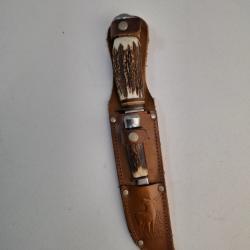 Ancien Set de 2 Couteaux de Chasse Gigognes SOLINGEN - Manches Corne de Cerf - Vintage