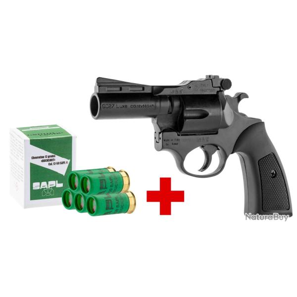 Pack Revolver Gomm-Cogne SAPL GC27 Luxe Noir + 1 Boite 12/50 Chevrotine SAPL x 5 Cartouches