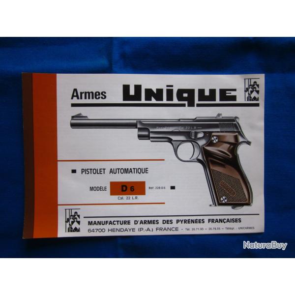 Notice d'origine pistolet Unique D6