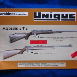 Notice d'origine pour les carabines Unique mod&egrave;les T Audax et Dioptra