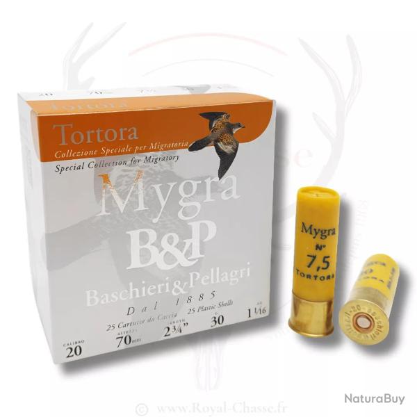 25 cartouches MYGRA TORTORA Cal.20/70 BJ PB 7.5 B&P