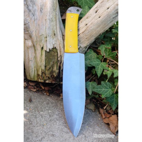 Couteau de Cuisine Style Japonais Santoku Lame Acier Carbone 1055 Manche R�sine Fabric Artisanale