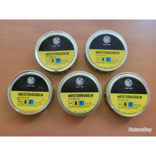 Lot de 5 bo�tes de plombs RWS Cal.4.5 - 1� sans prix de r�serve !!