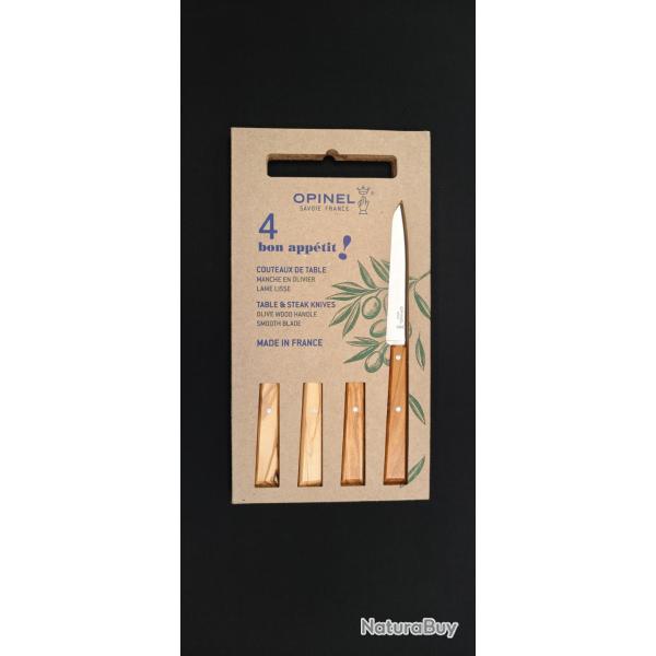 Coffret de couteaux de table Opinel n� 125 Bon App�tit, 4 pi�ces, acier inoxydable, lame lisse