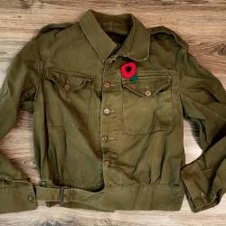 Blouson Battledress Denim Britannique WW2 d'origine - Dat&eacute; 1944 - Grande Taille (T.9)