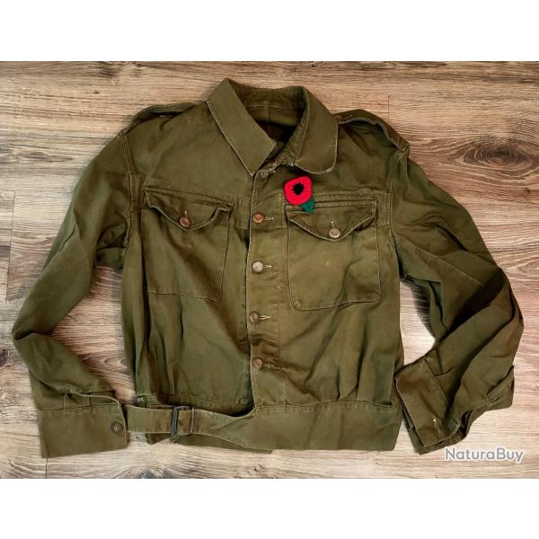 Blouson Battledress Denim Britannique WW2 d'origine - Dat� 1944 - Grande Taille (T.9)