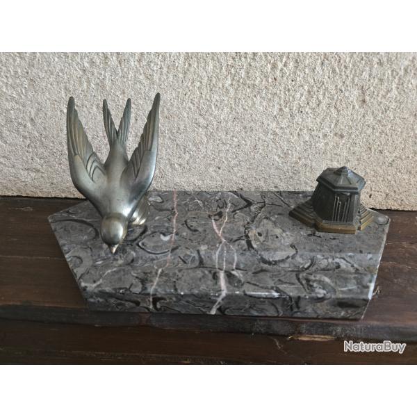 Encrier vintage bronze sur marbre