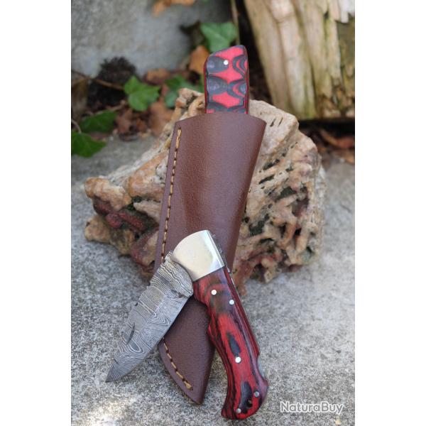 Lot de 2 Couteau Lame Damas 1 Fa�on Buck 112 128Couches + 1 Skinner 256 Couches Etui Fabr Artisanale