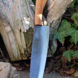 Couteau de Cuisine Style Japonais Santoku Lame Acier Carbone 1075 Manche Bois Fabric Artisanale
