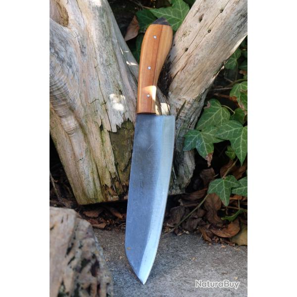 Couteau de Cuisine Style Japonais Santoku Lame Acier Carbone 1075 Manche Bois Fabric Artisanale