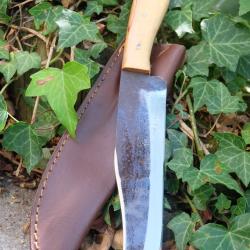 Couteau de Gaucho Argentin Bowie Lame Acier Carbone 1075 Etui Cuir Manche Bois Fabric Artisanale 01