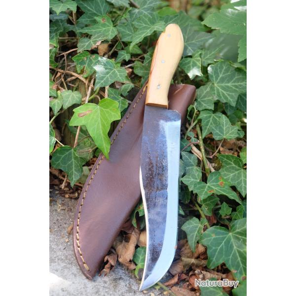 Couteau de Gaucho Argentin Bowie Lame Acier Carbone 1075 Etui Cuir Manche Bois Fabric Artisanale 01