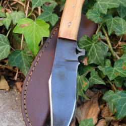 Couteau Poignard Bushcraft Chasse Lame Acier Carbone 1075 Manche Bois Etui Cuir Fabr Artisanale