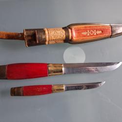 Iisakki J&auml;rvenp&auml;&auml; Oy - Puukko finlandais double 2 couteaux et &eacute;tui 1950 Finlande