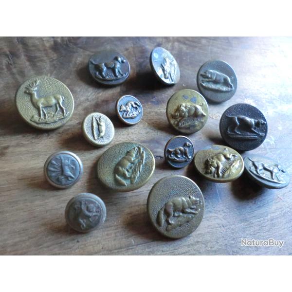 lots divers x 15  boutons de chasse venerie