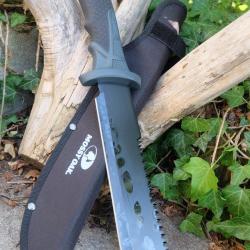 Gros Couteau Machette Bowie Lame Acier 3Cr13 Scie Manche Abs Etui Nylon Survie Treck Alaska !!
