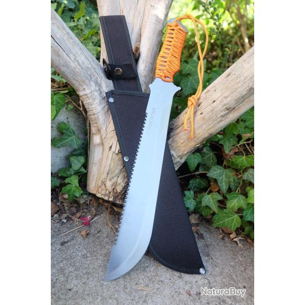 Bowie Machette Couteau Bushcraft Survie Lame Acier Inox Manche Paracorde Etui Nylon Trekking Alaska