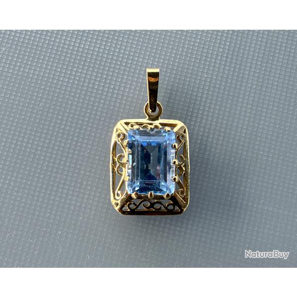 Pendentif or massif 18 carats - belle aigue-marine
