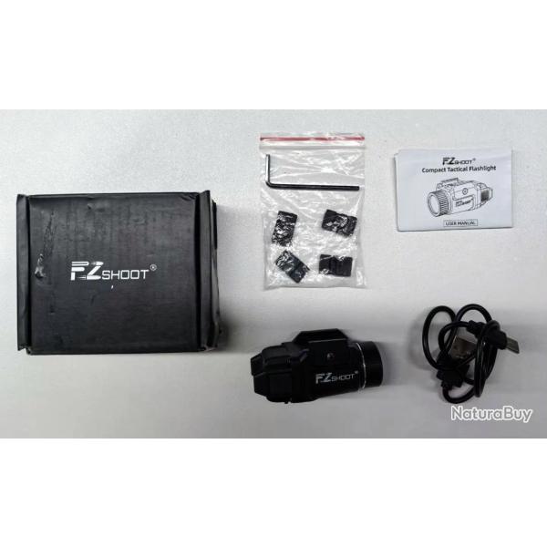 Lampe Compacte 500 Lumens Rail Picatinny Gl Usage Nocturne Double Commande Fzshoot