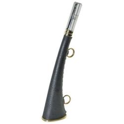 Corne Pisteurs plate gain&eacute;e en cuir laiton 22 cm