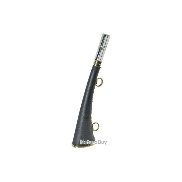 Corne Pisteurs plate gain�e en cuir laiton 22 cm