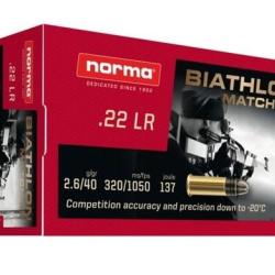 Cartouches Norma Biathlon Match cal 22 lr LRN 40 gr 2.6g