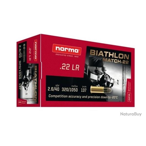 Cartouches Norma Biathlon Match cal 22 lr LRN 40 gr 2.6g